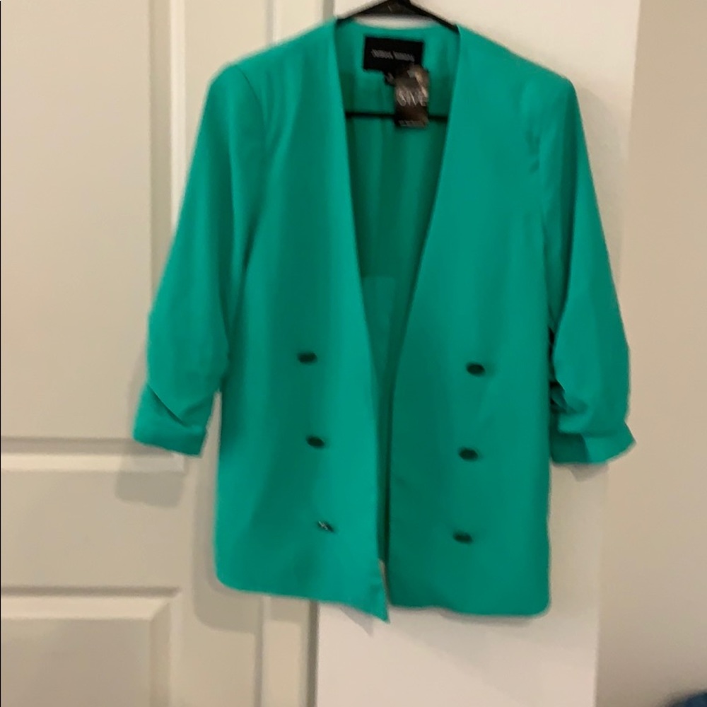 Aqua rounched sleeve blazer